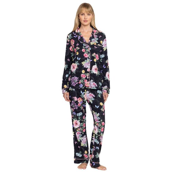 Johnny Was Carly Saint Ophelia PJ Set Floral Home Lounge Sleep Wear Black 2pc NW